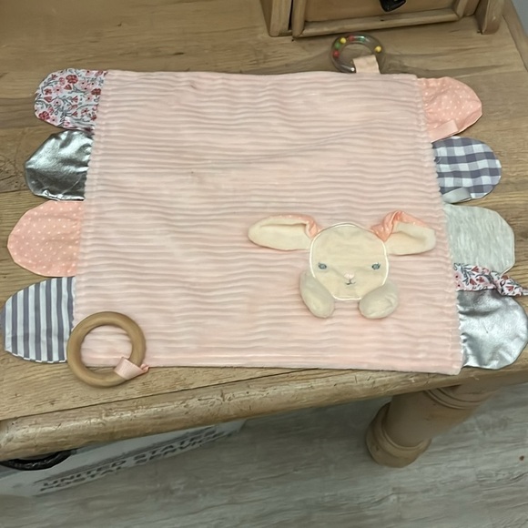 Modern Baby Bunny Security Blanket Lovey Teether Rattle Crinkle Pink - Picture 3 of 8